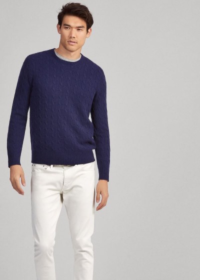 Sueter Polo Ralph Lauren Hombre Azul Claro Marino - Cable-Knit Cashmere - WUKNV9014